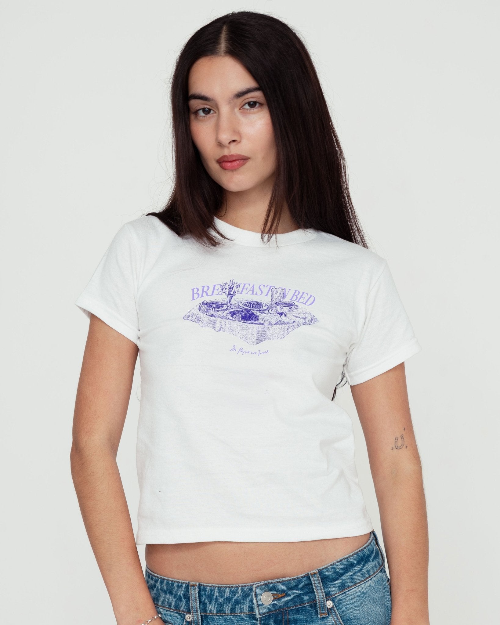 breakfast in bed baby tee - In Print We Trust