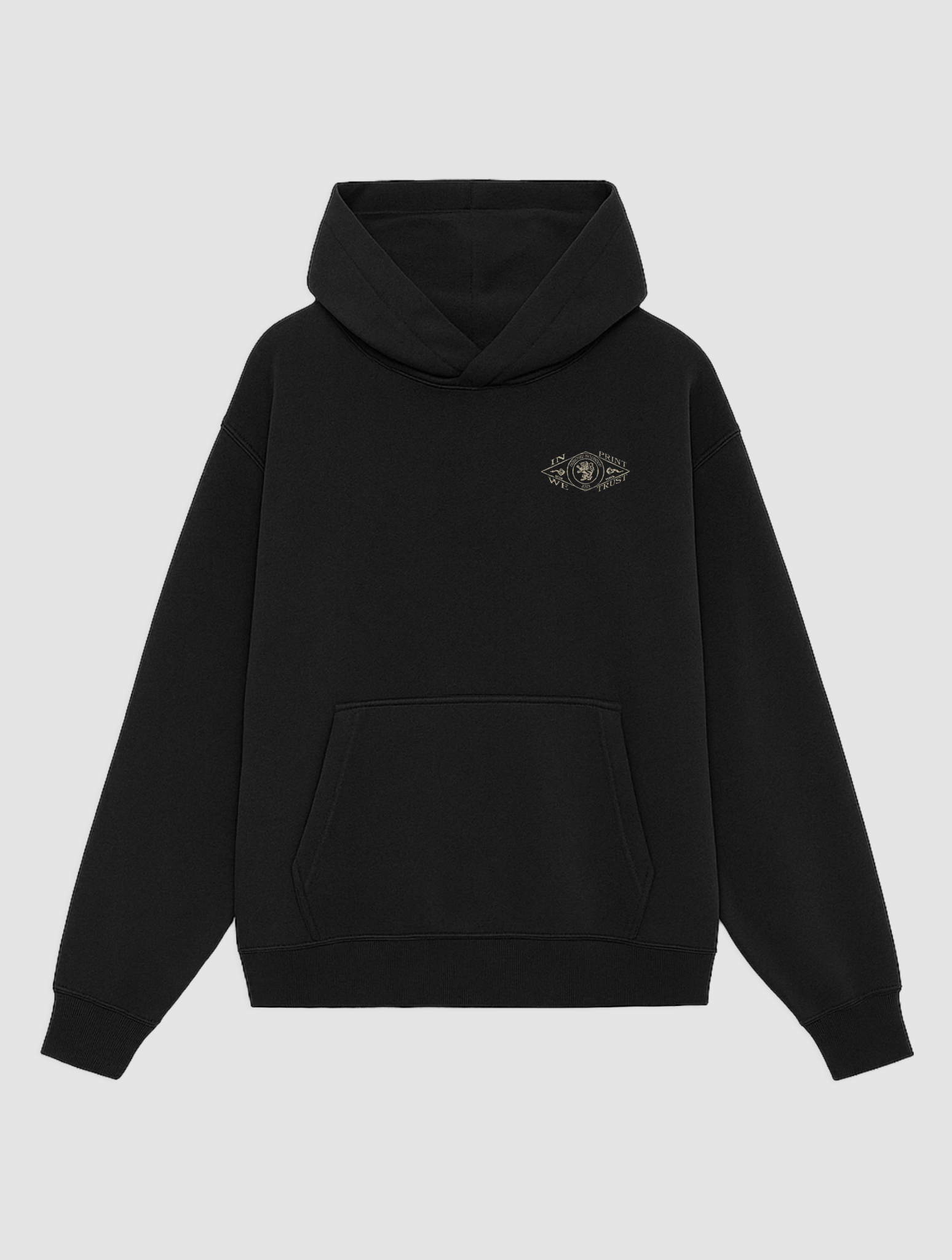 stamp black hoodie - In Print We Trust