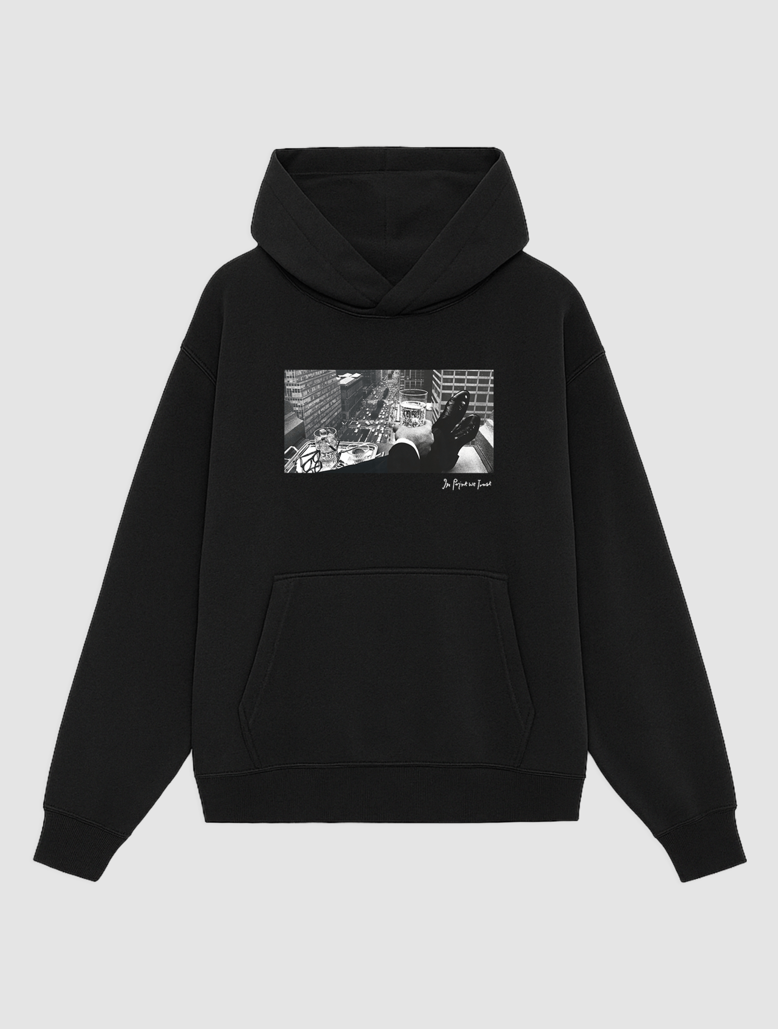 wall street black hoodie - In Print We Trust