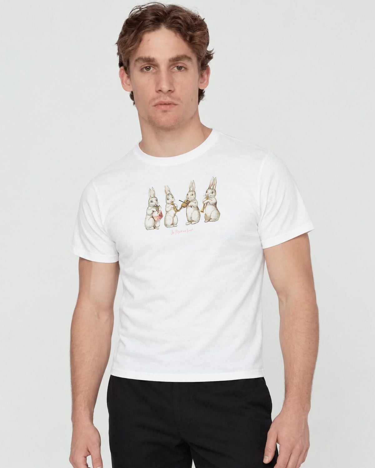 all that jazz baby tee on male model - In Print We Trust