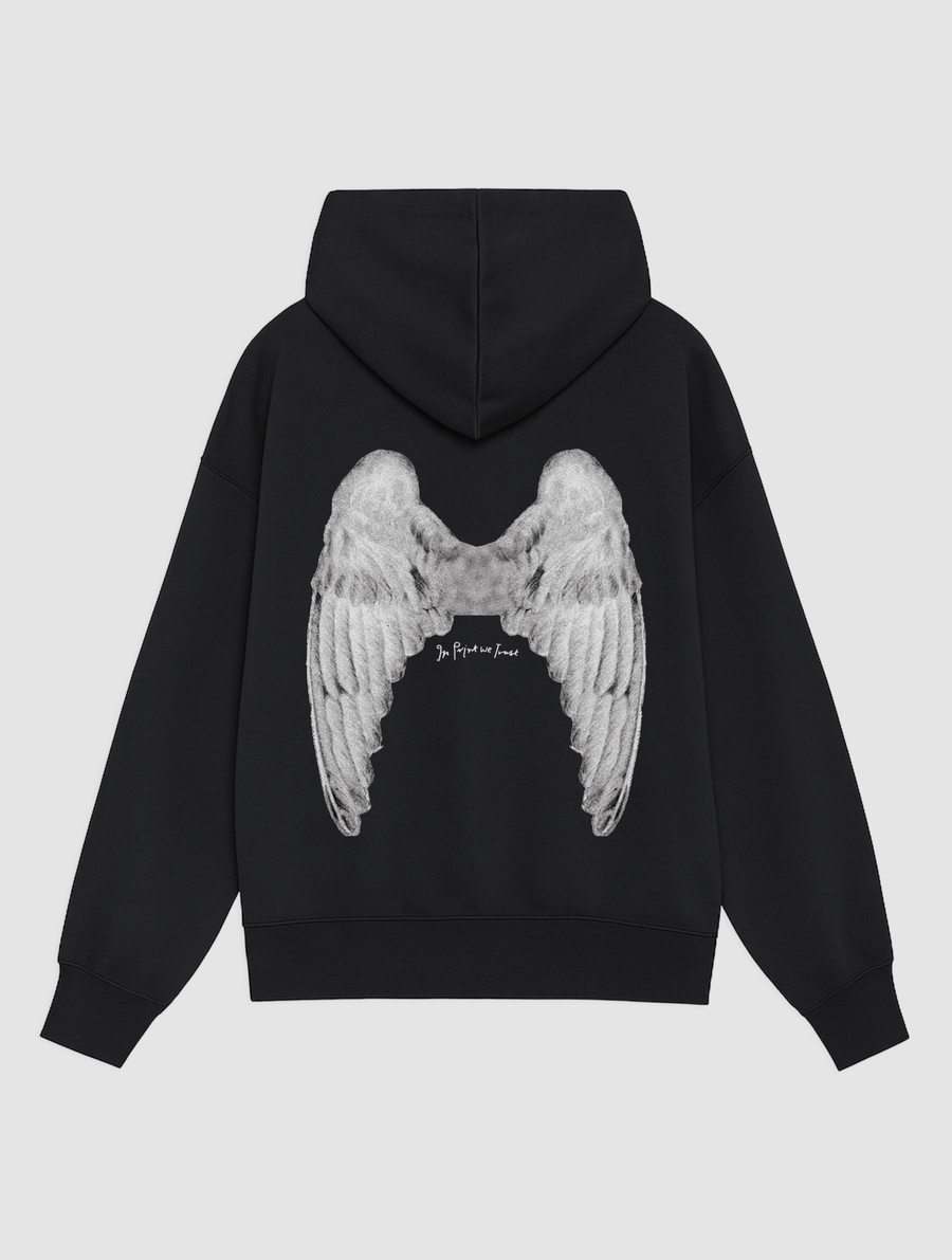 angel black hoodie - In Print We Trust