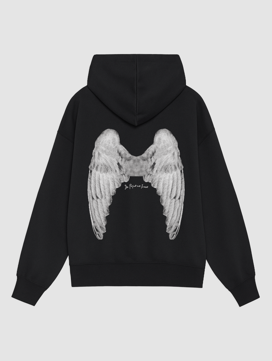 angel black hoodie - In Print We Trust