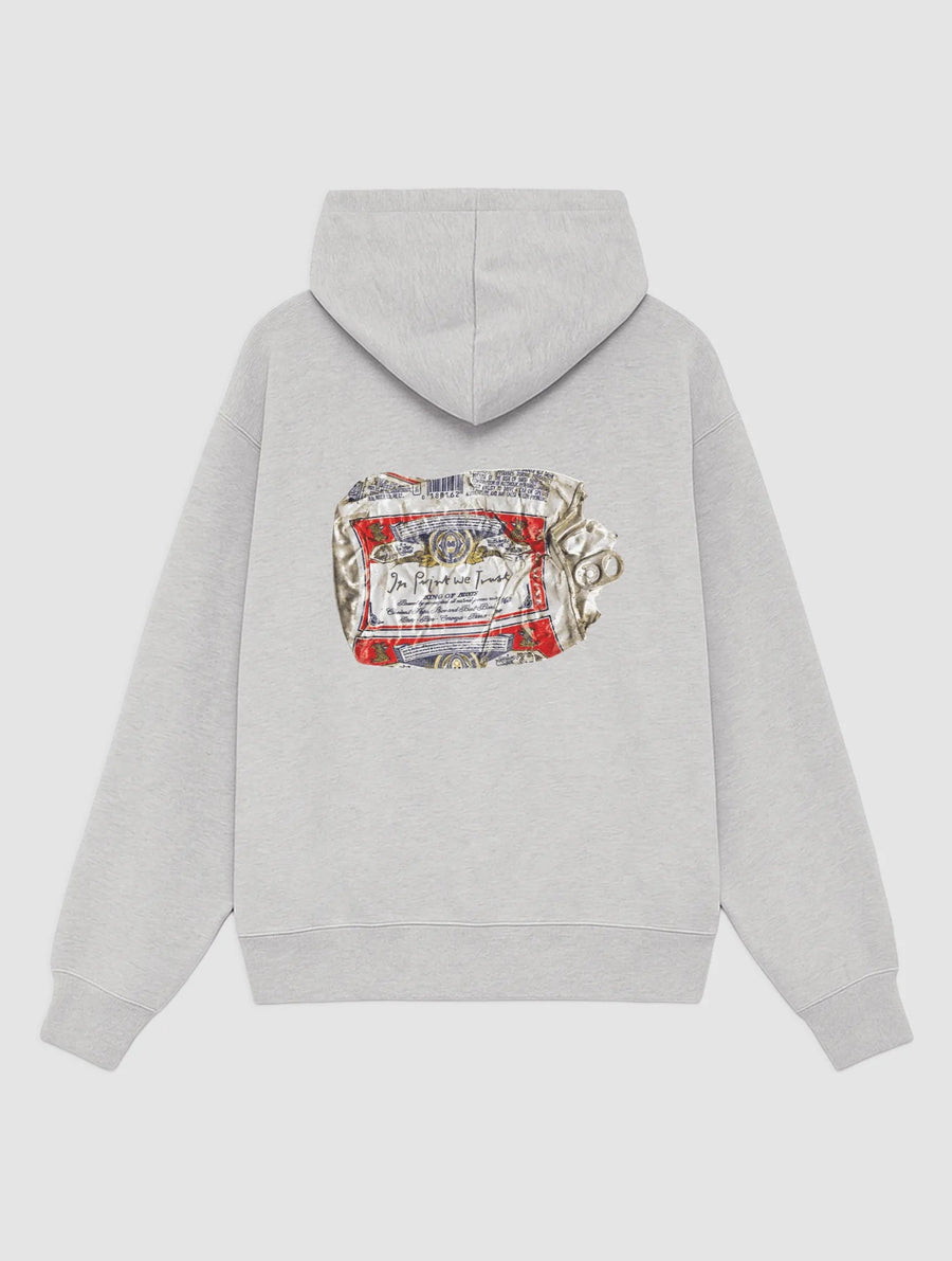 beer can grey hoodie - In Print We Trust