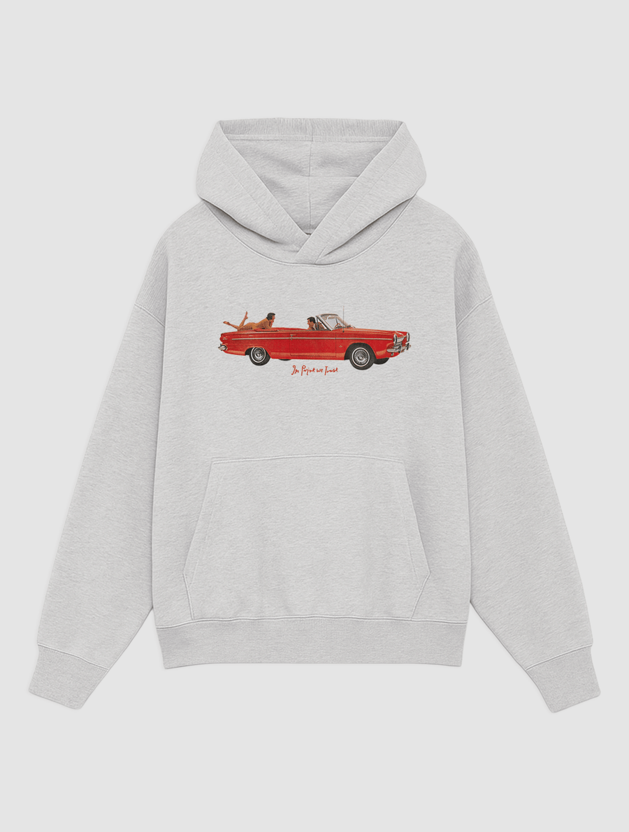 drop top grey hoodie - In Print We Trust