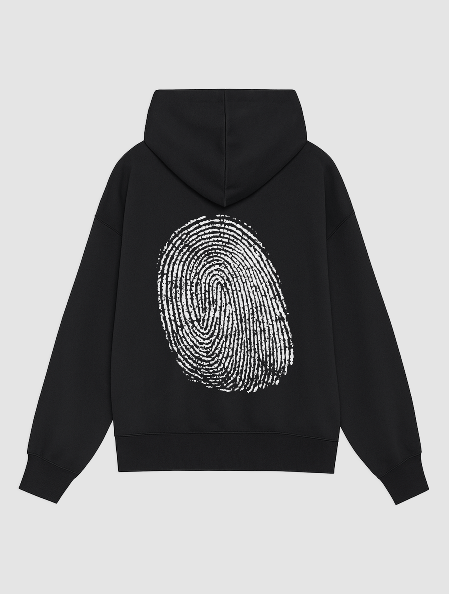 finger print black hoodie - In Print We Trust