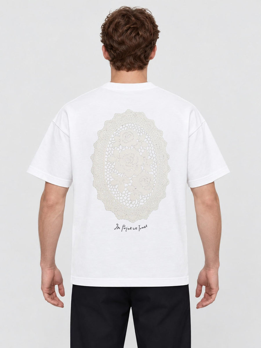 floral crochet heavyweight tee - In Print We Trust