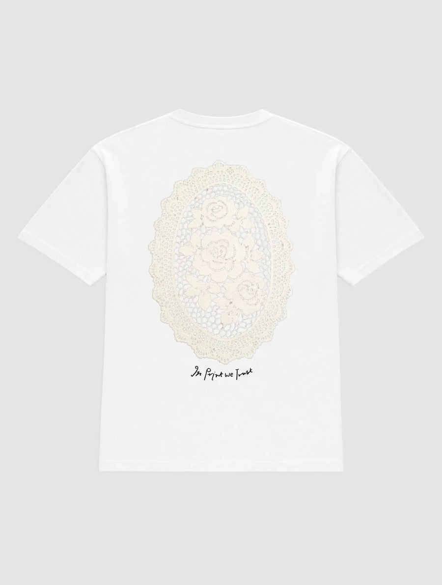 floral crochet heavyweight tee - In Print We Trust