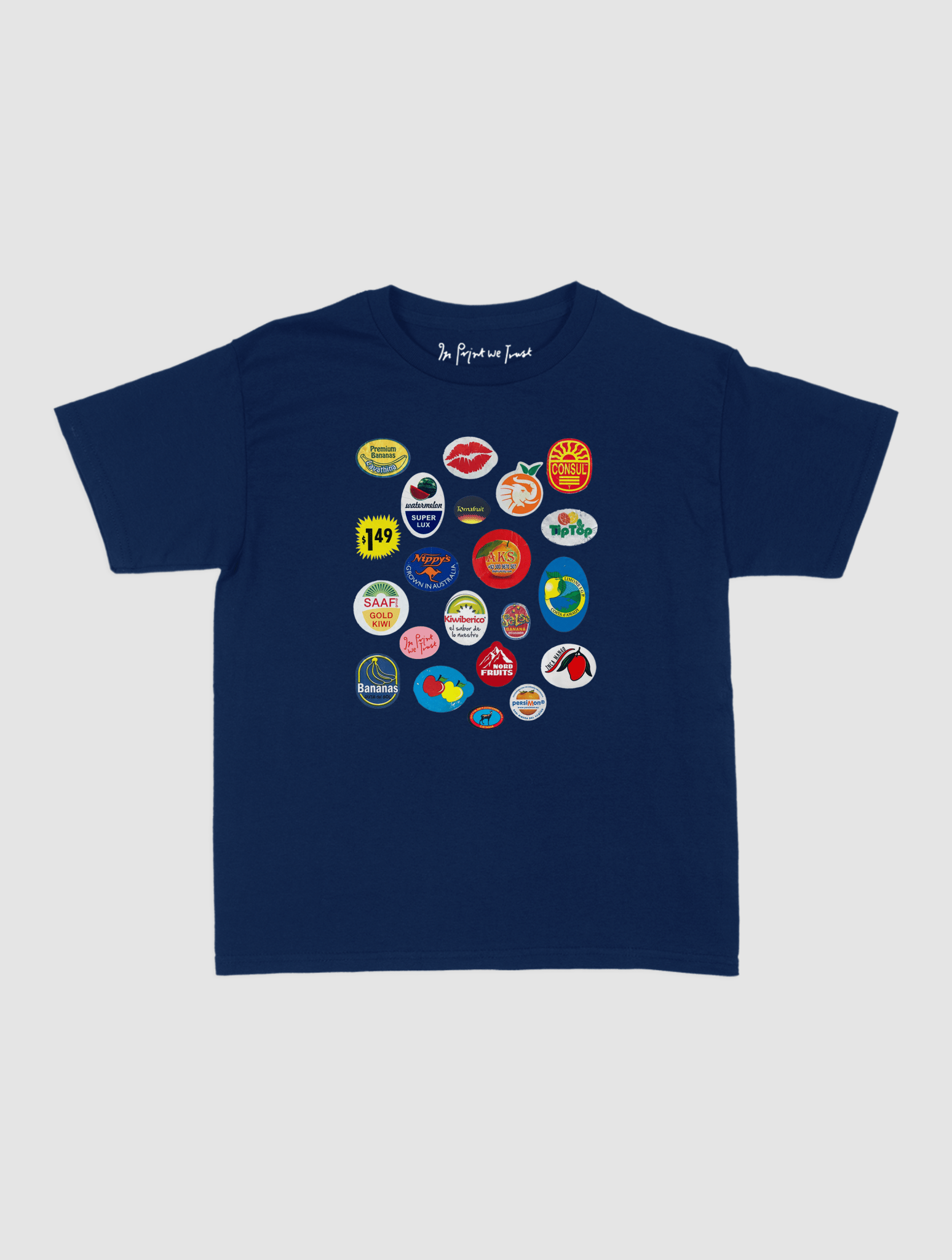 fruit stickers baby tee - In Print We Trust