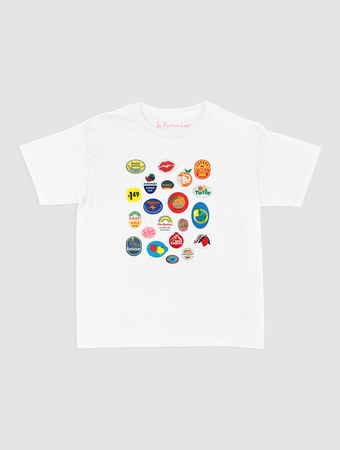 fruit stickers baby tee - In Print We Trust