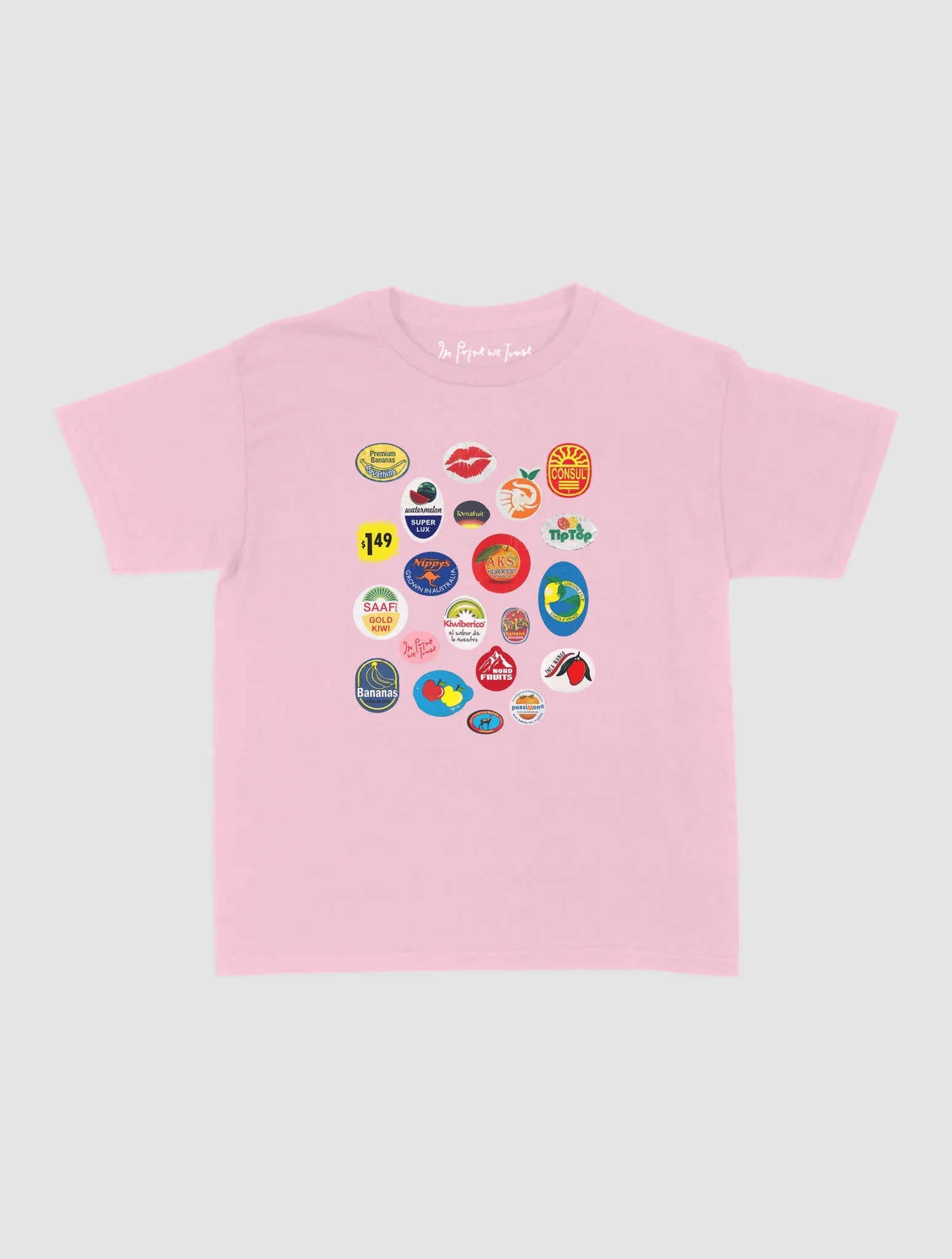 fruit stickers baby tee - In Print We Trust