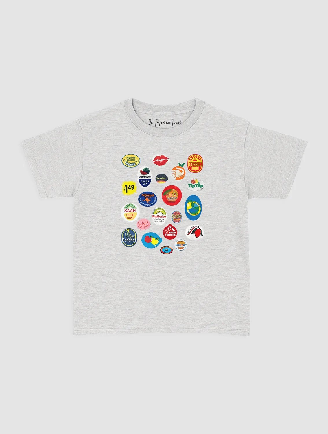 fruit stickers baby tee - In Print We Trust