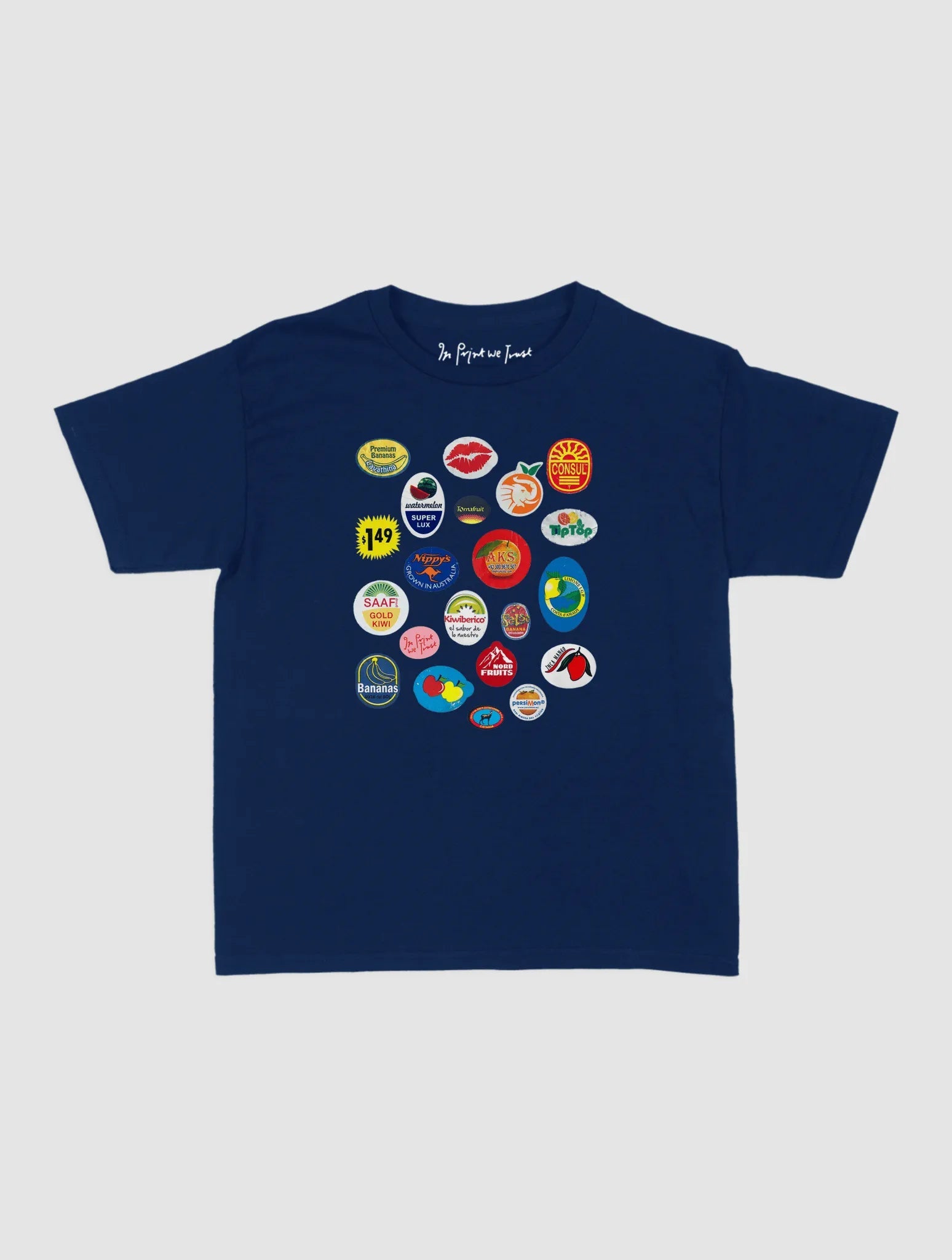 fruit stickers baby tee - In Print We Trust