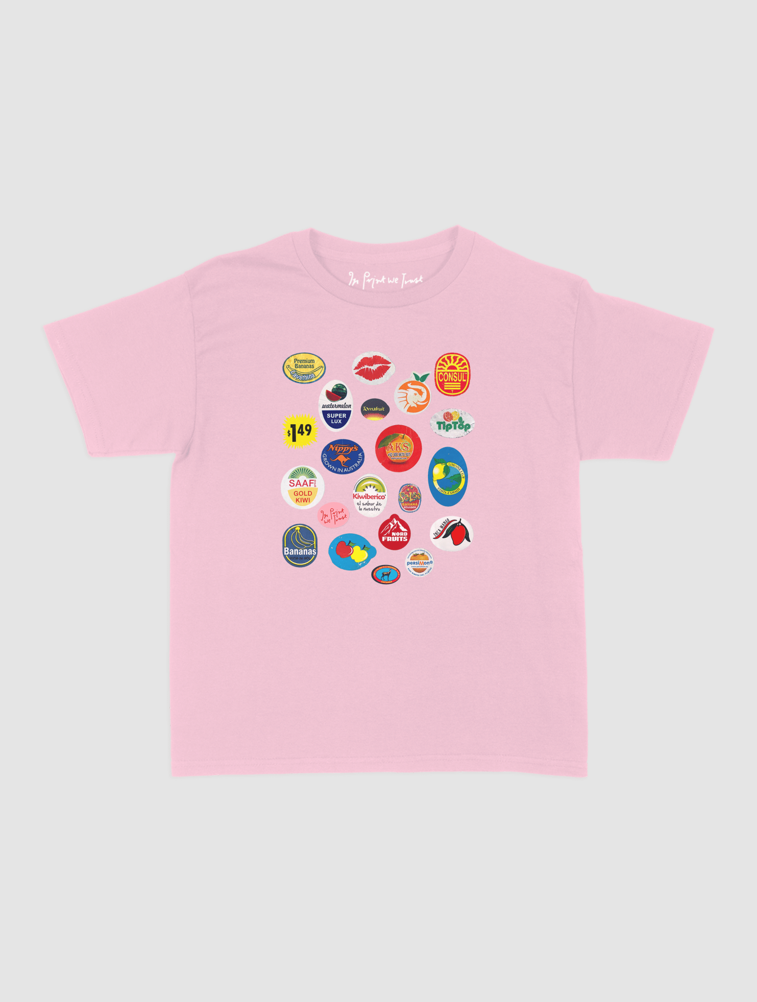 fruit stickers baby tee - In Print We Trust