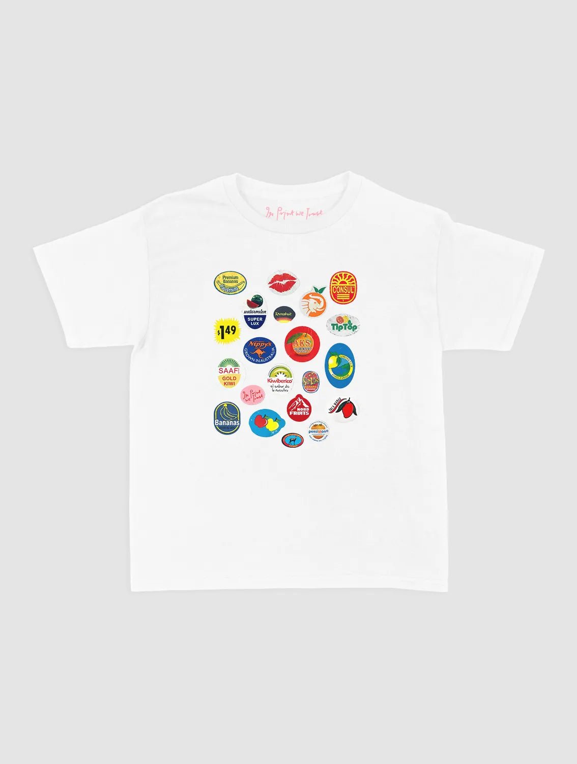 fruit stickers baby tee - In Print We Trust