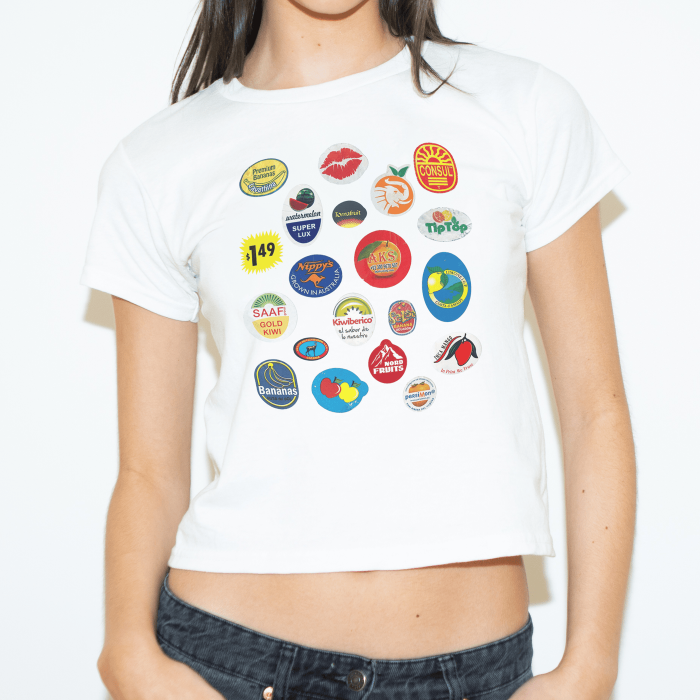 'Fruit Stickers' baby tee - In Print We Trust