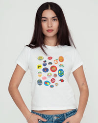 fruit stickers baby tee - In Print We Trust