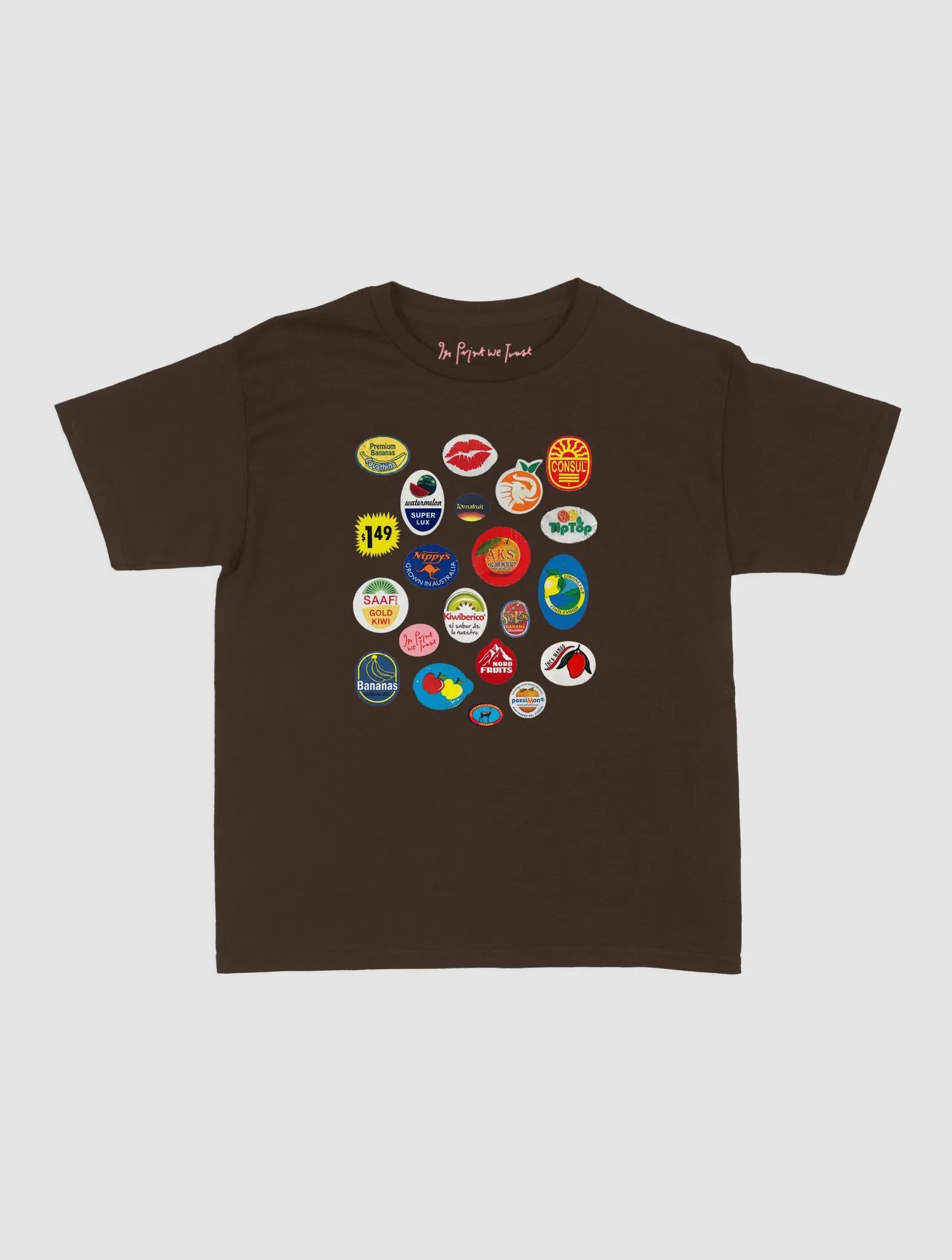 fruit stickers baby tee - In Print We Trust