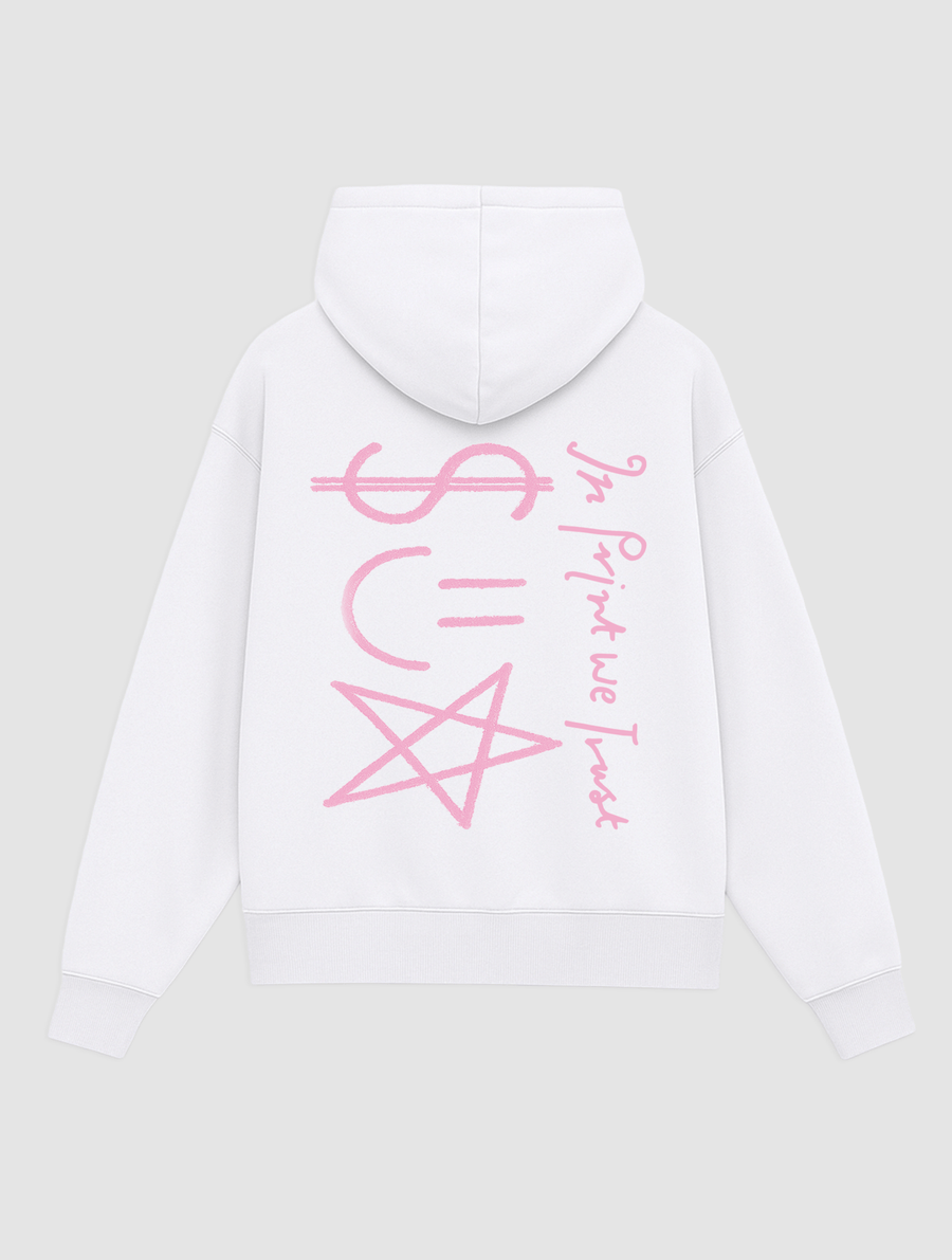 happy white hoodie - In Print We Trust