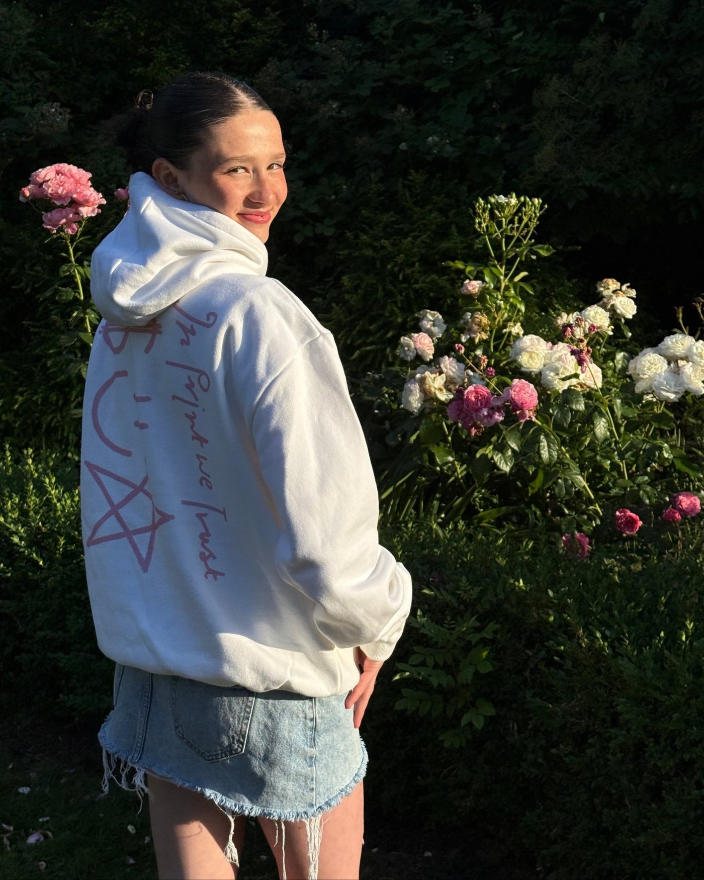 happy white hoodie - In Print We Trust