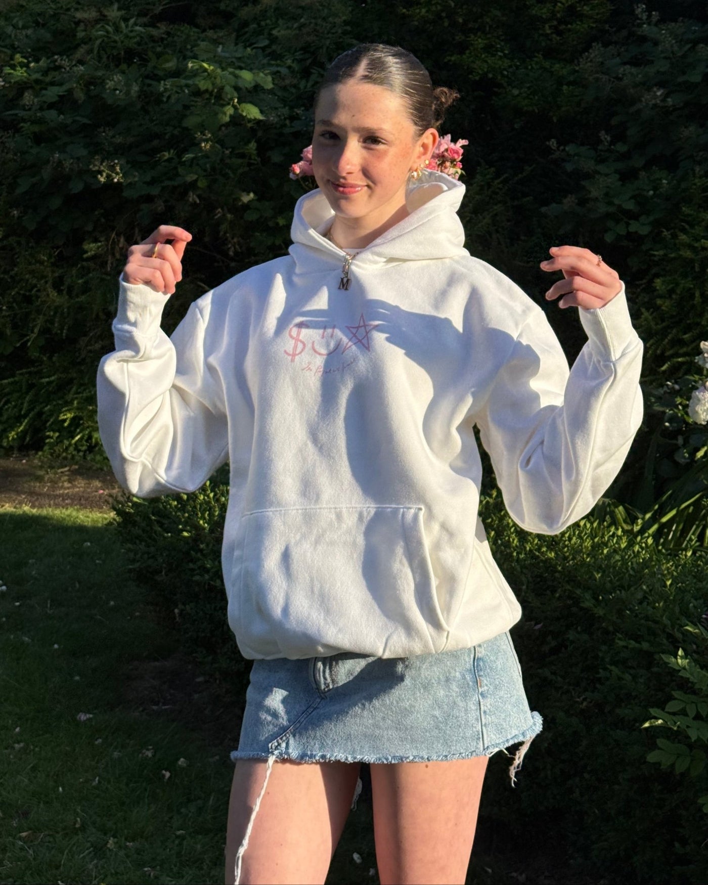 happy white hoodie - In Print We Trust