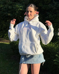 happy white hoodie - In Print We Trust