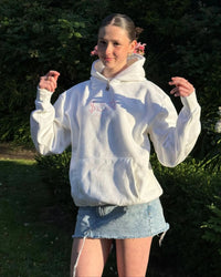 happy white hoodie - In Print We Trust