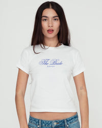 bridal party baby tee (the bride) - In Print We Trust