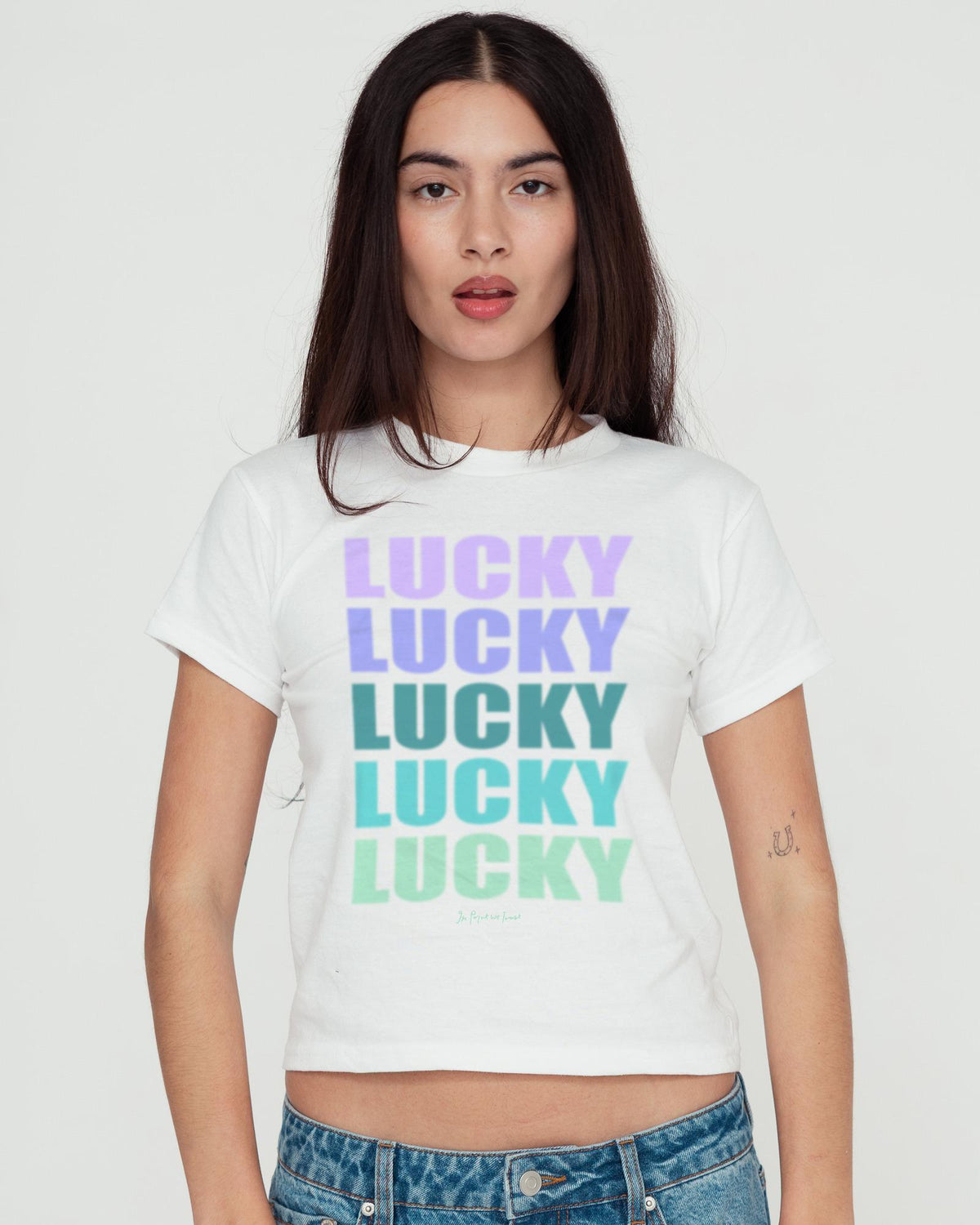 lucky x 5 baby tee - In Print We Trust