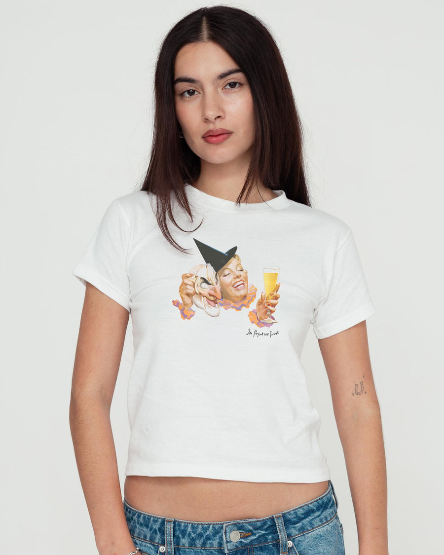 masked lady baby tee - In Print We Trust