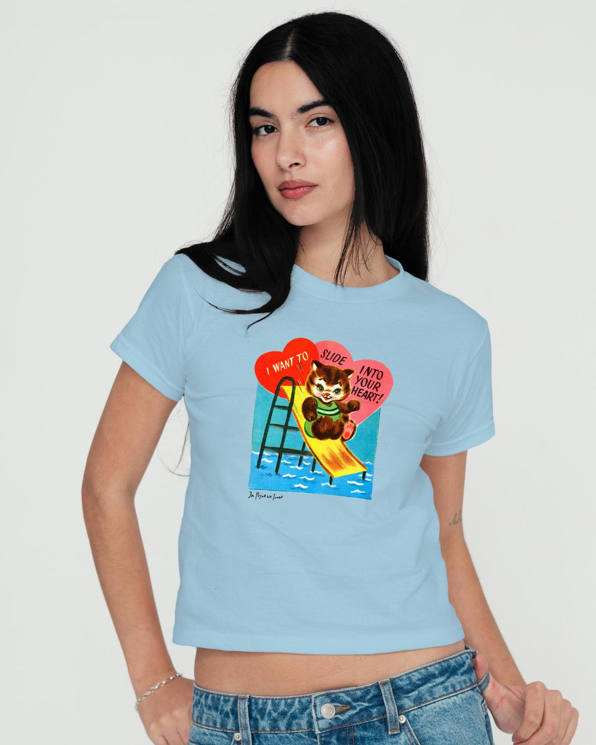 slide into your heart baby tee - In Print We Trust