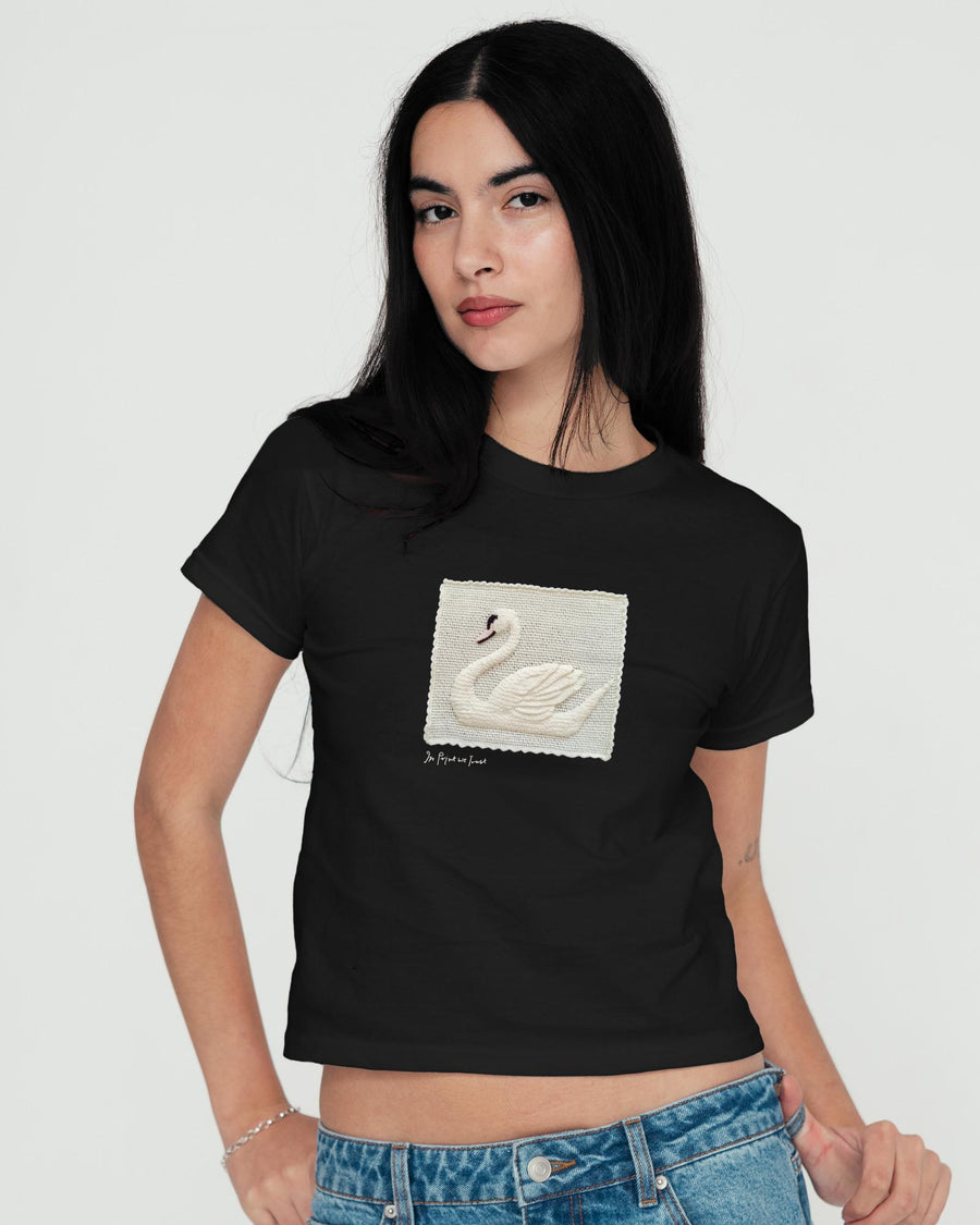 swan crochet baby tee - In Print We Trust