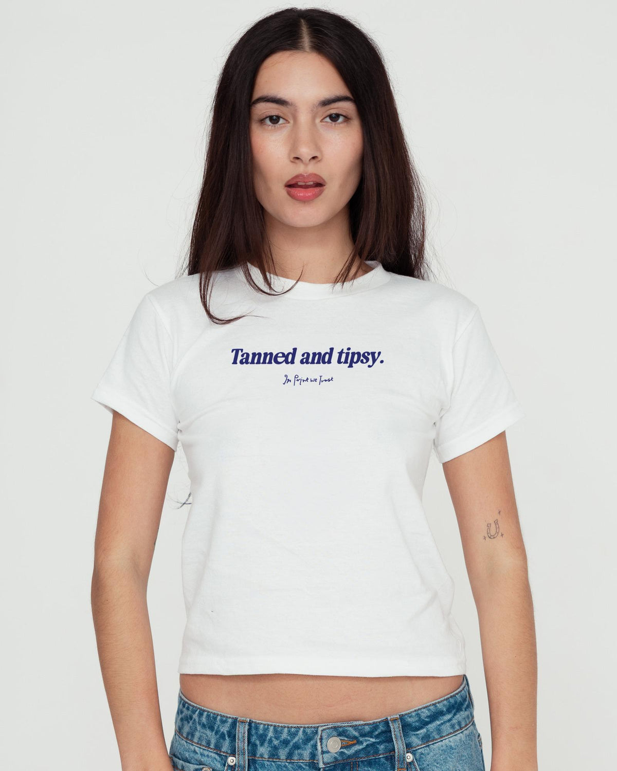 tanned and tipsy baby tee - In Print We Trust