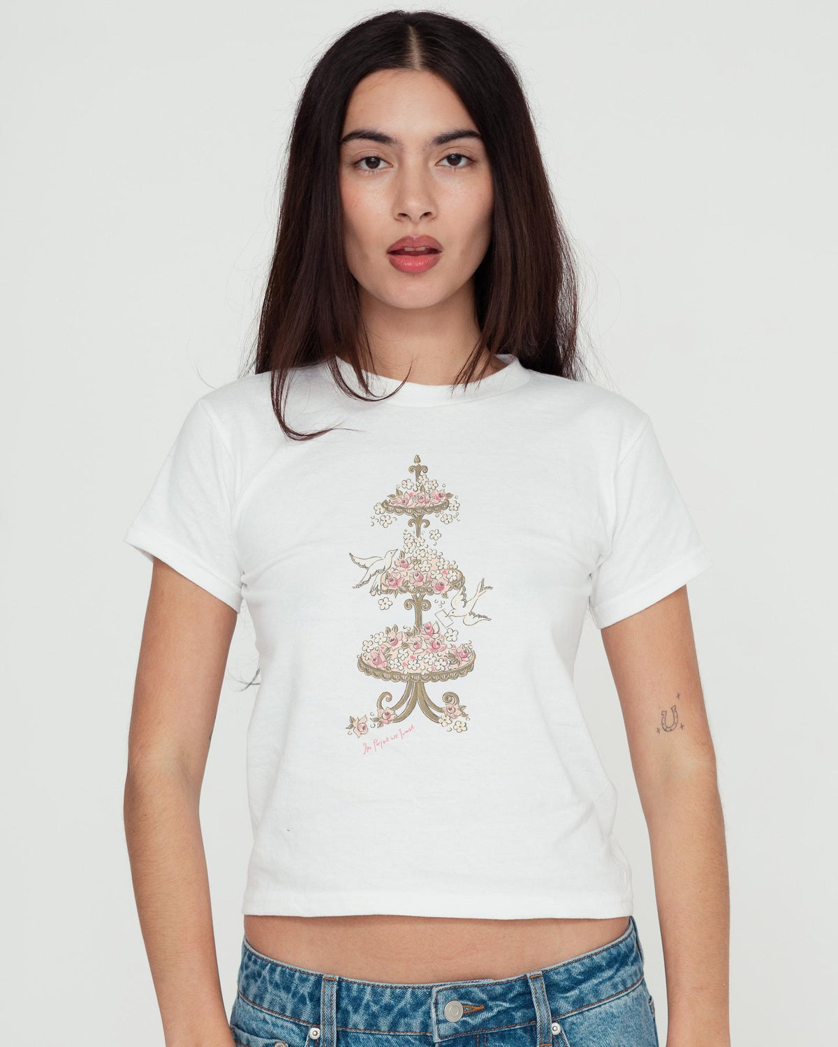 white doves baby tee - In Print We Trust