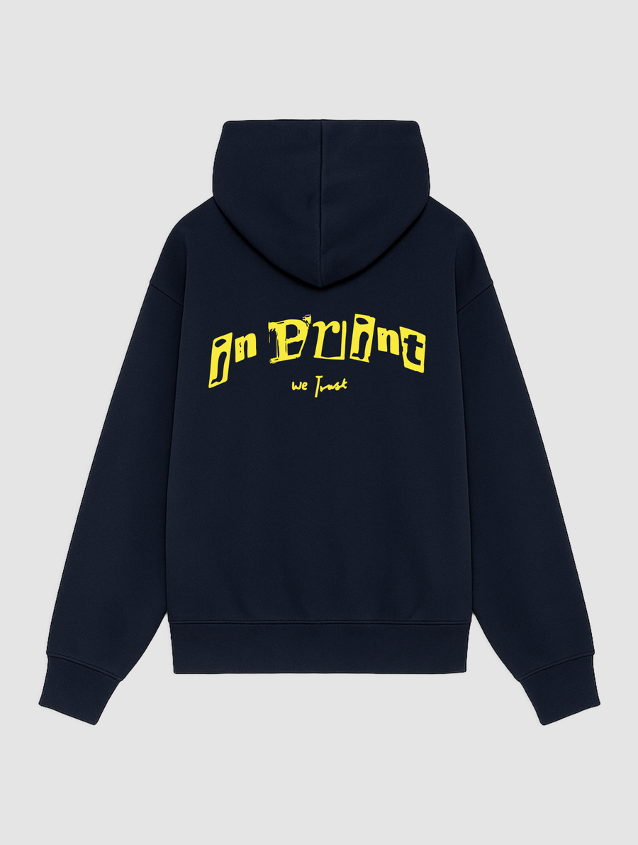 letterpress navy hoodie - In Print We Trust
