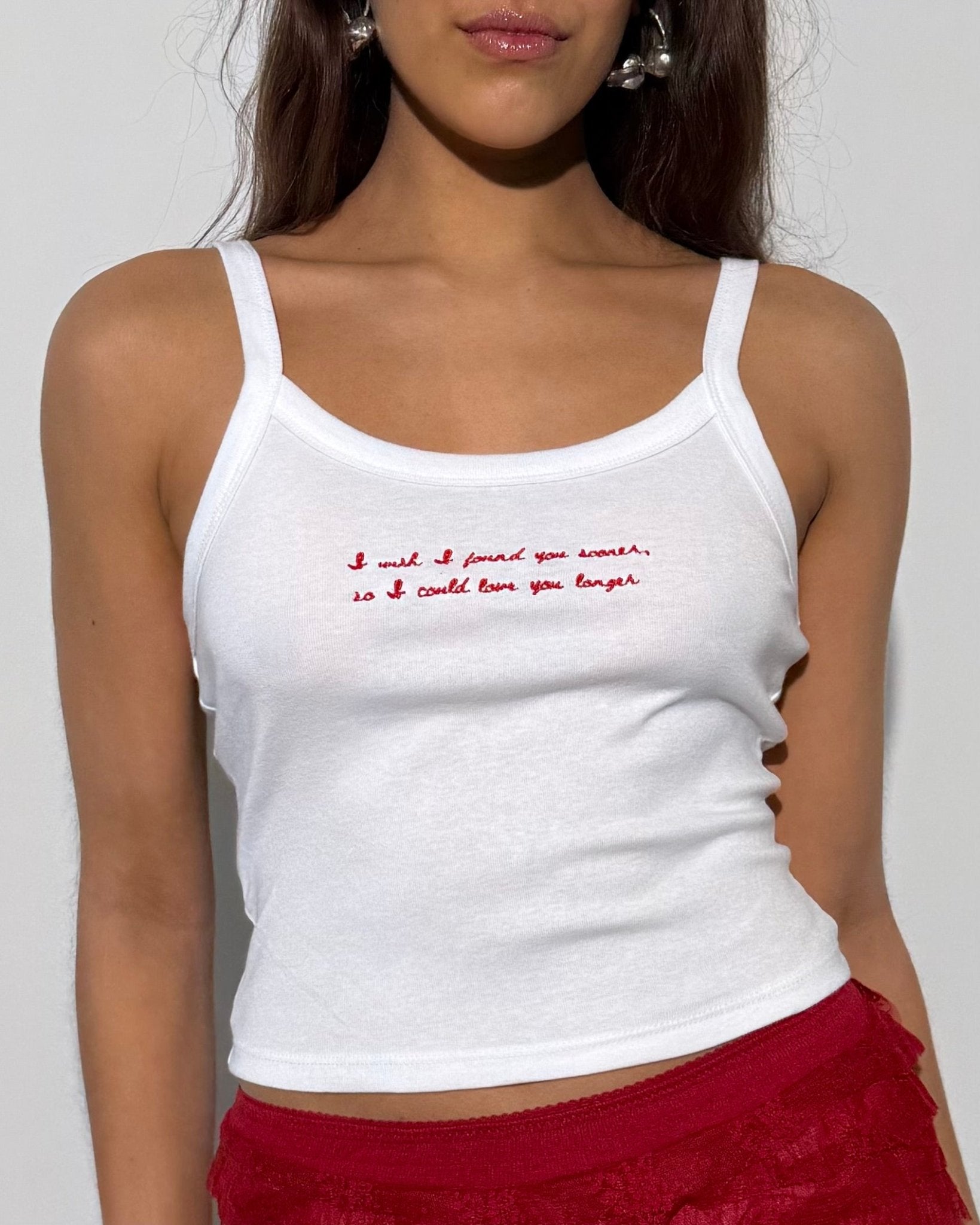 love you longer embroidered tank top - In Print We Trust