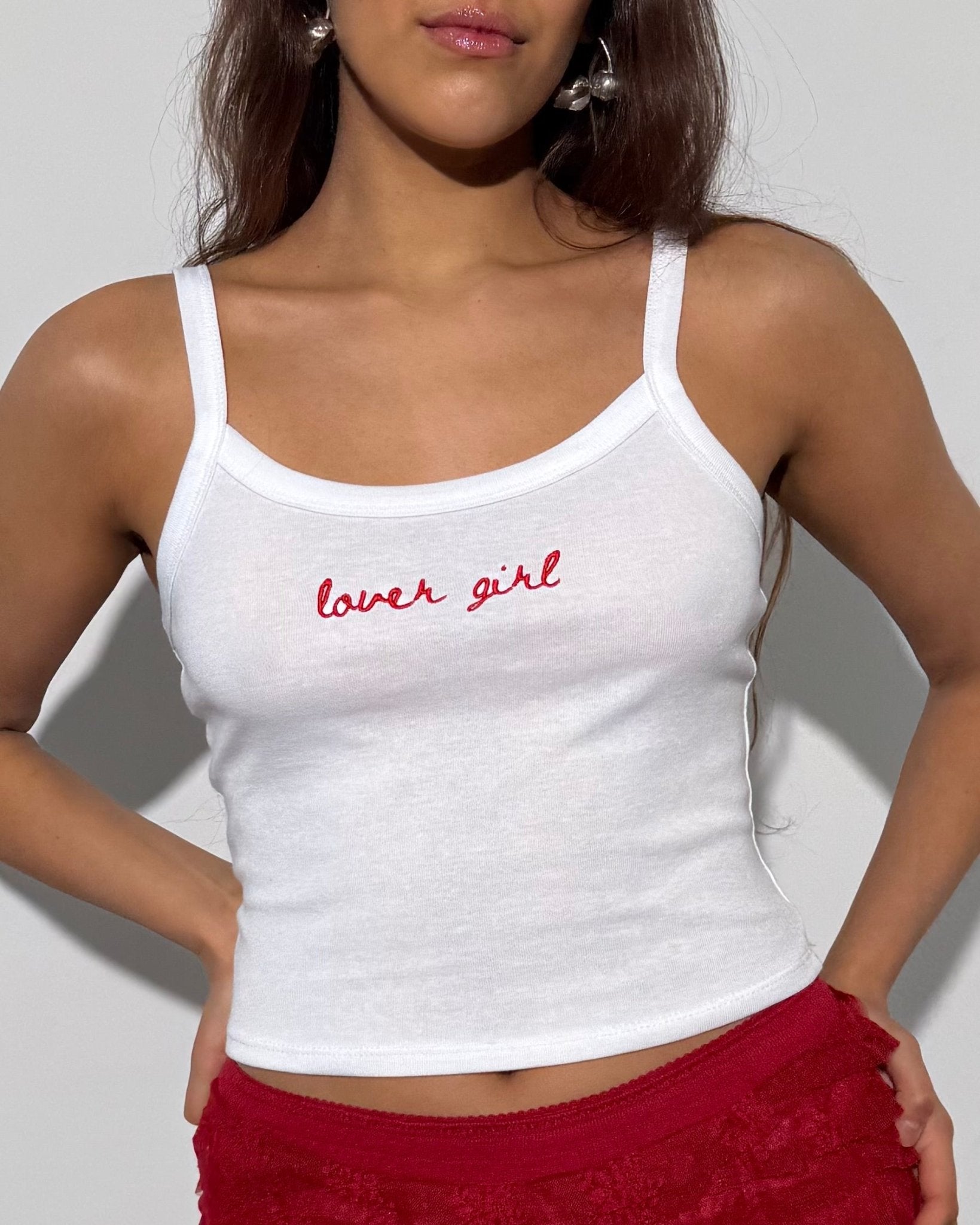 lover girl embroidered tank top - In Print We Trust