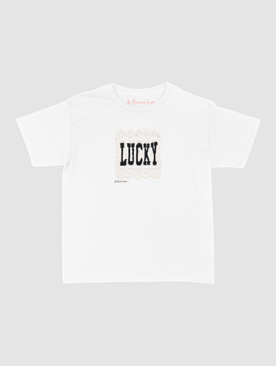 lucky crochet baby tee - In Print We Trust