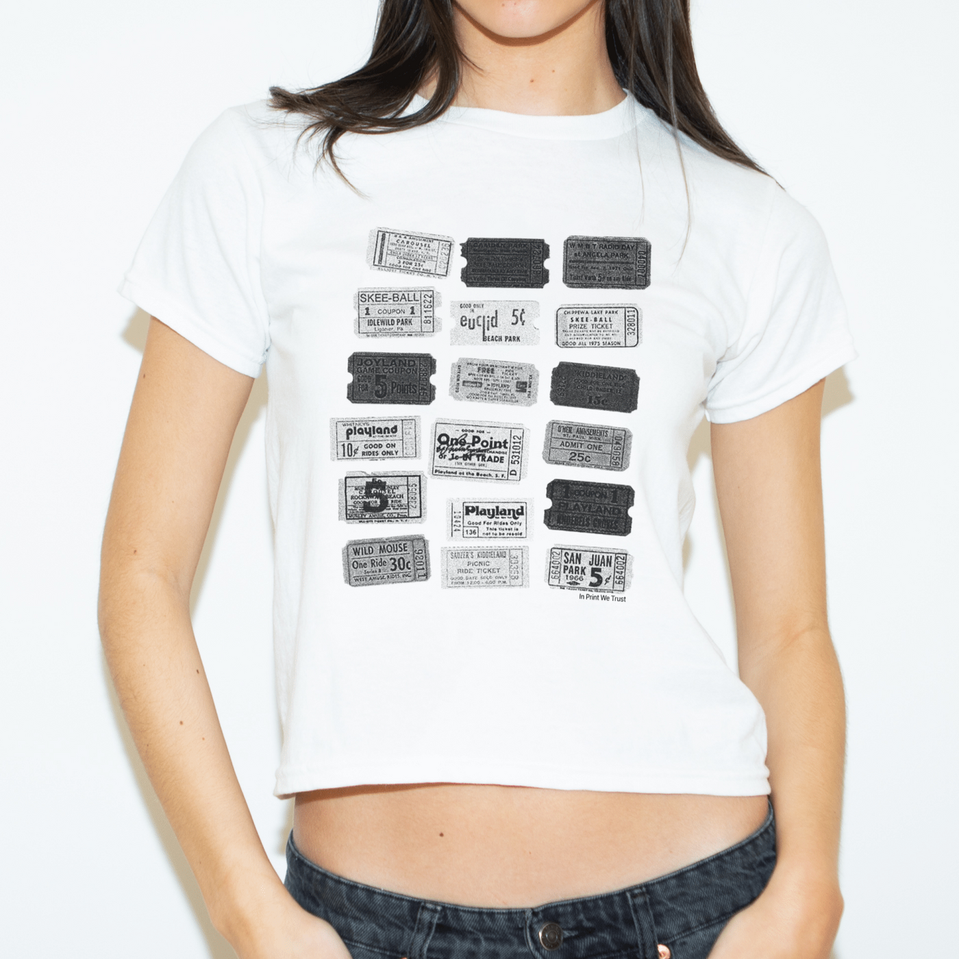 'One-Way Ticket' baby tee - In Print We Trust