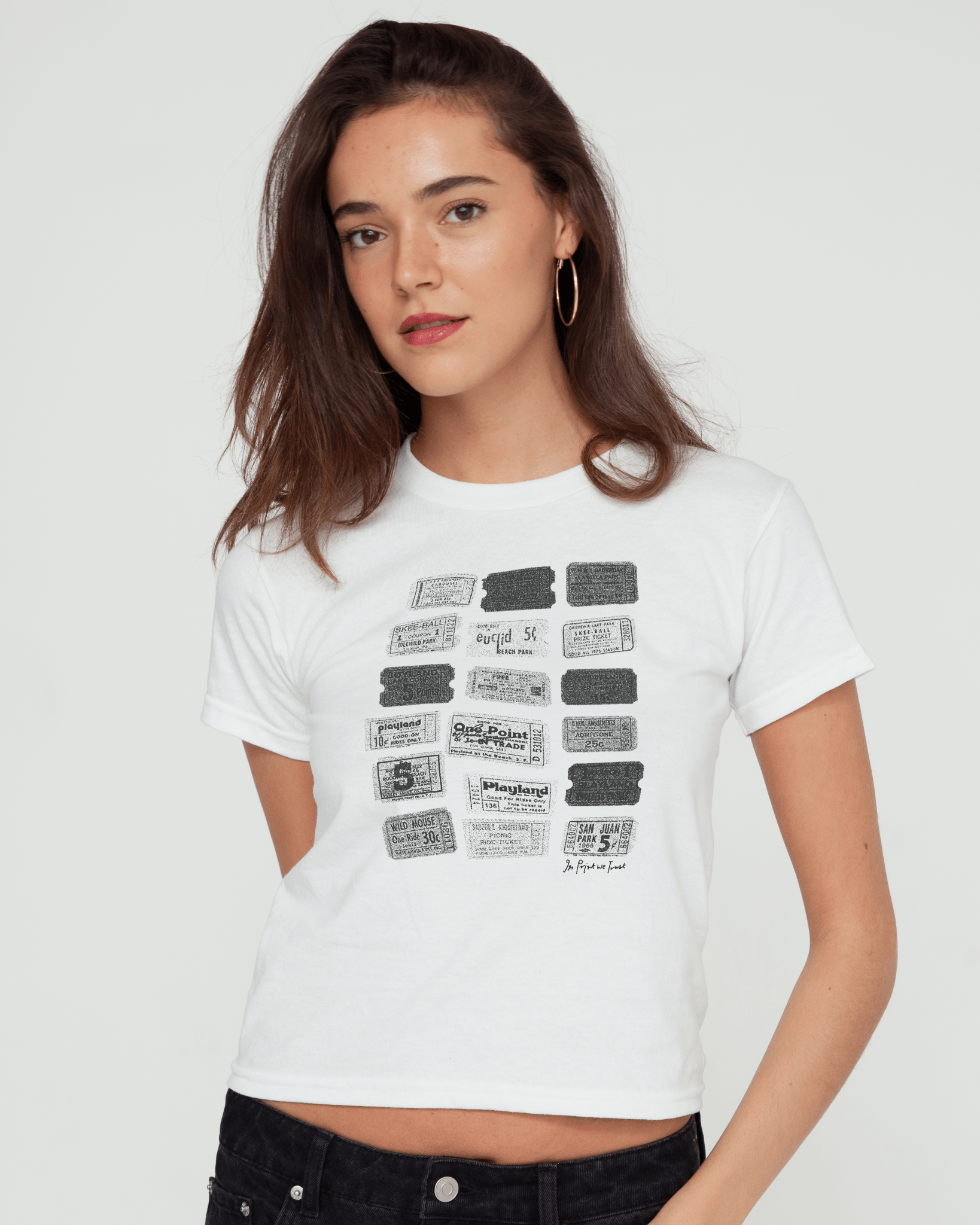 one - way ticket baby tee - In Print We Trust