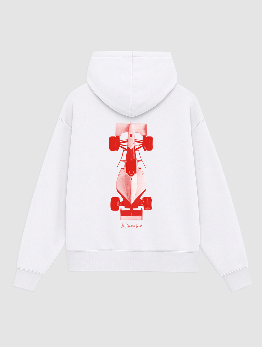 racing car white hoodie - In Print We Trust