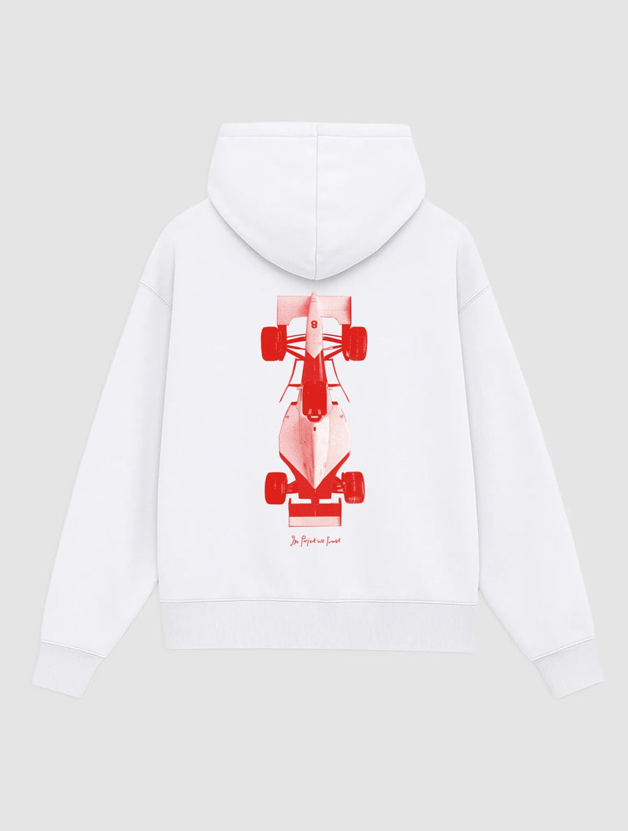 racing car white hoodie - In Print We Trust