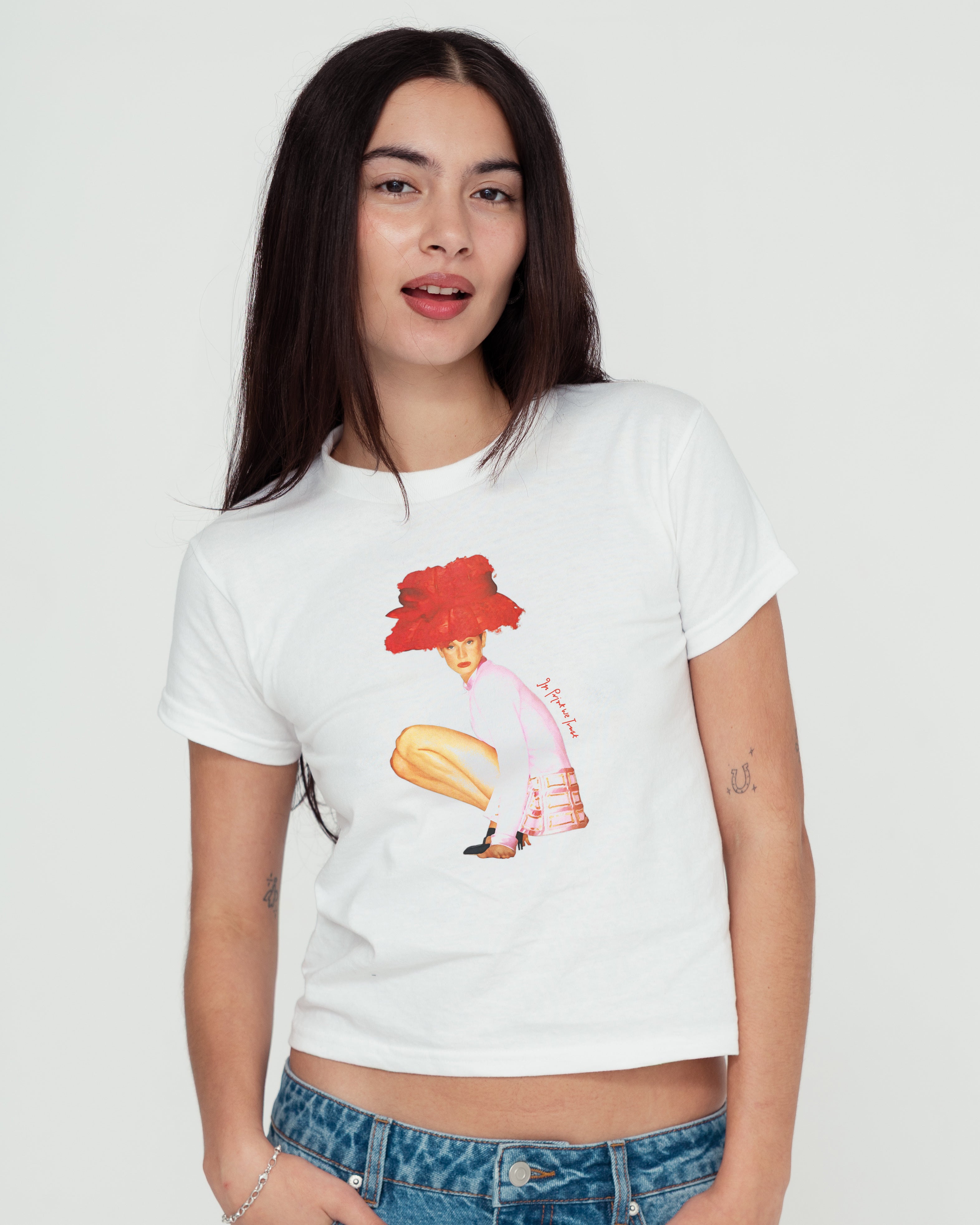 really big hat baby tee