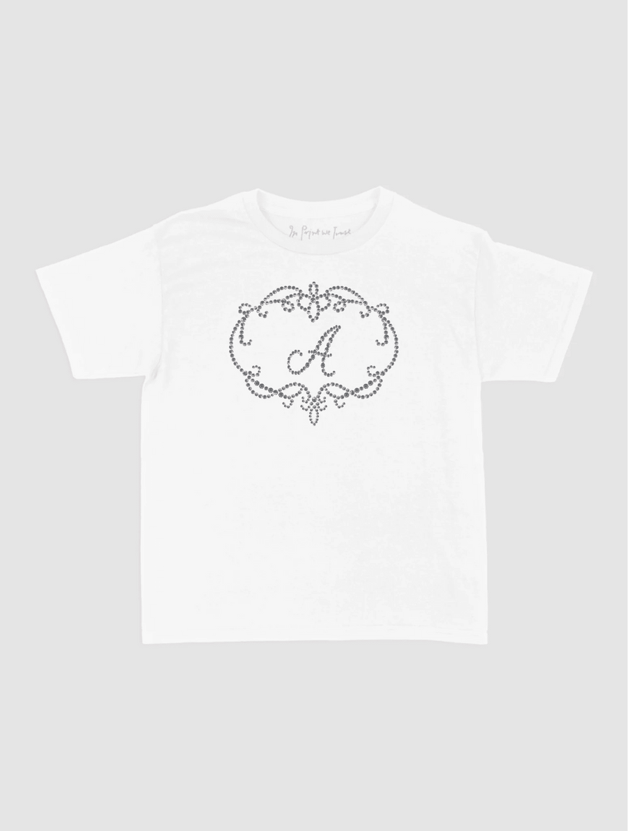 rhinestone initials custom baby tee - In Print We Trust