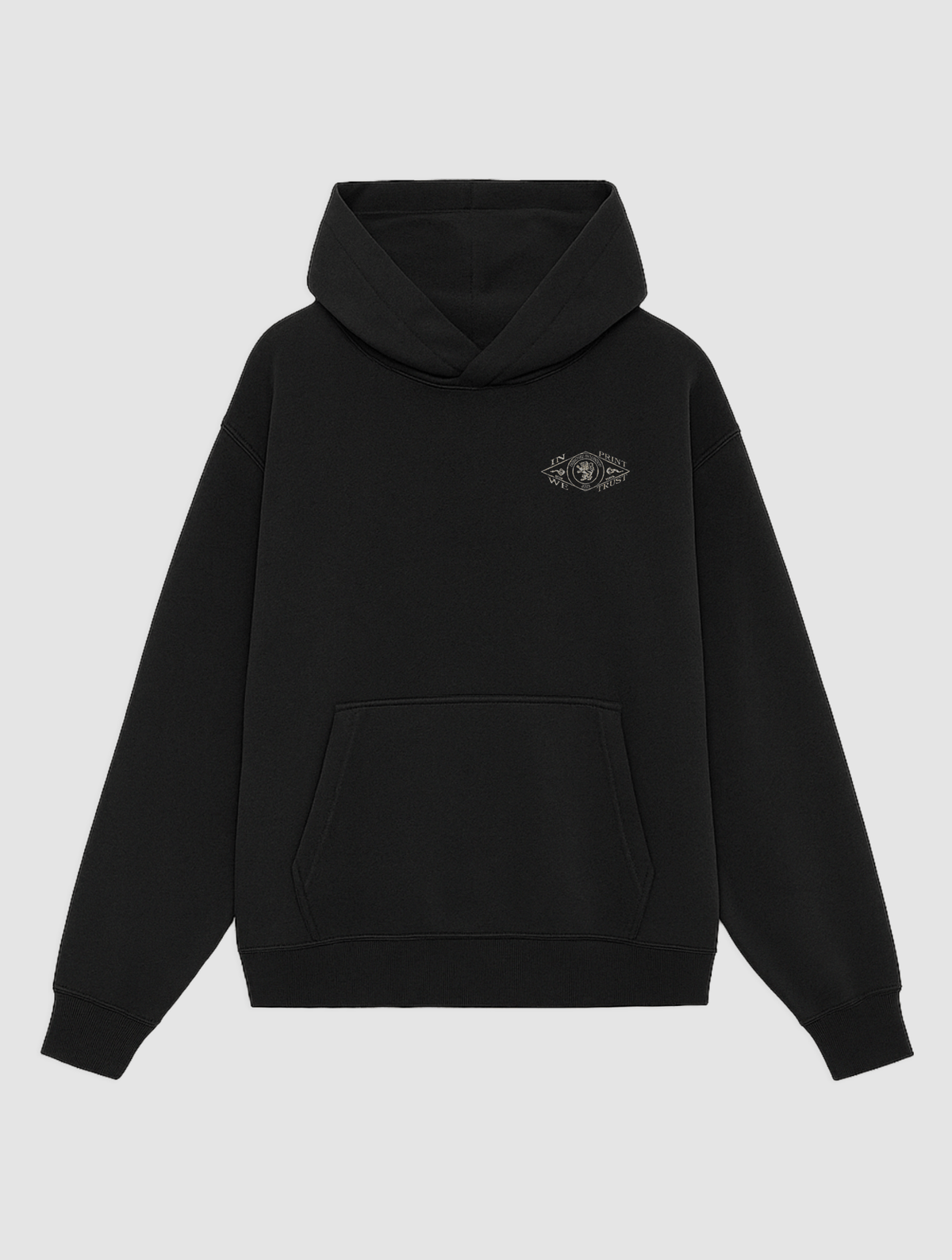 stamp black hoodie - In Print We Trust