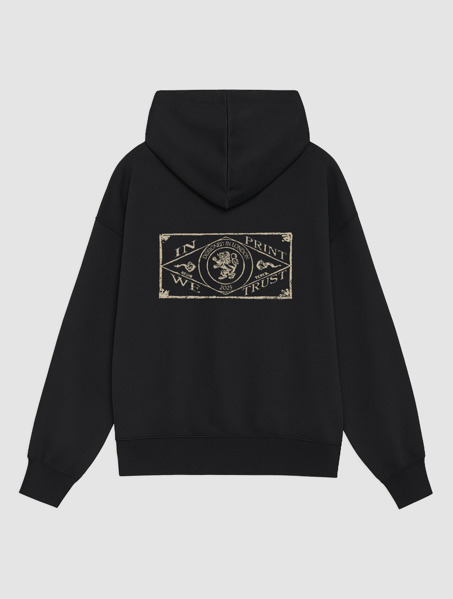 stamp black hoodie - In Print We Trust