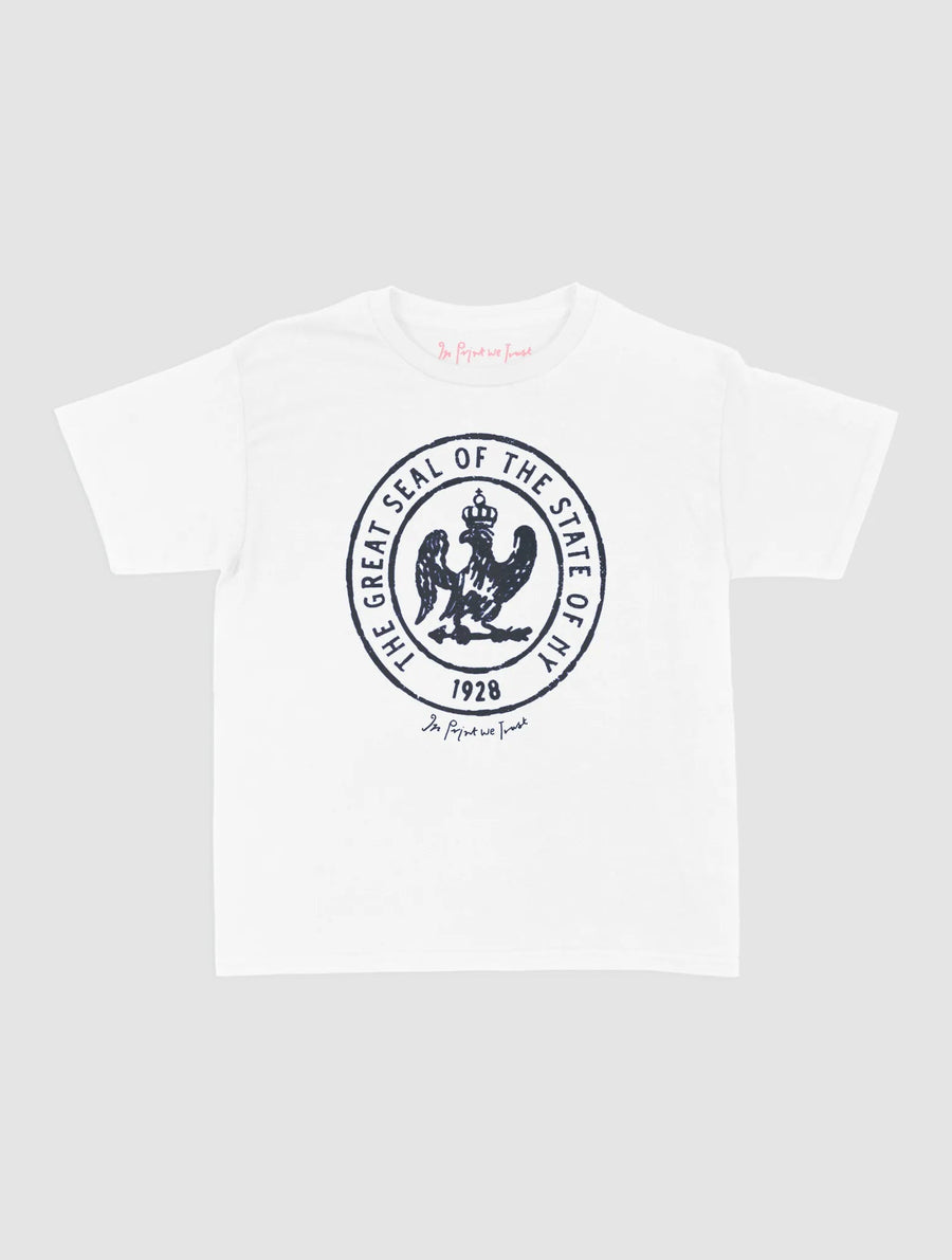 state of NY baby tee - In Print We Trust