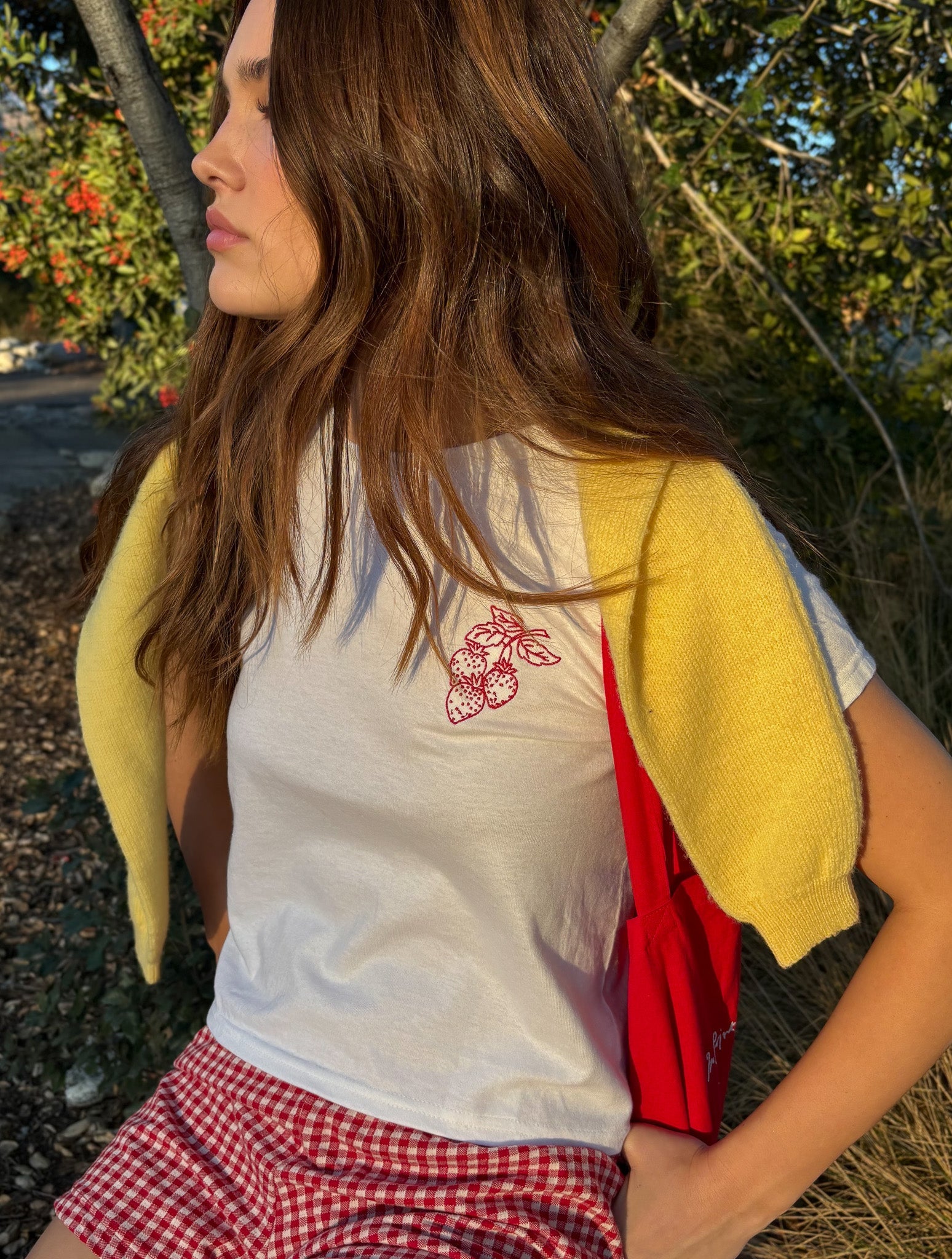 strawberry embroidered baby tee - In Print We Trust