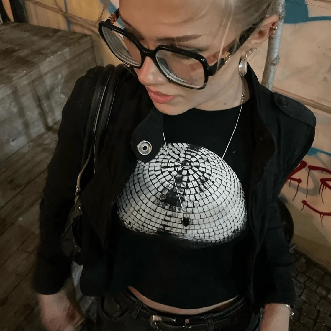 studio 54 black baby tee - In Print We Trust