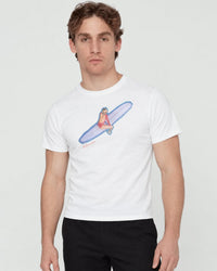 surf's up baby tee on male model - In Print We Trust