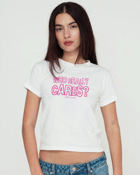 who really cares baby tee - In Print We Trust